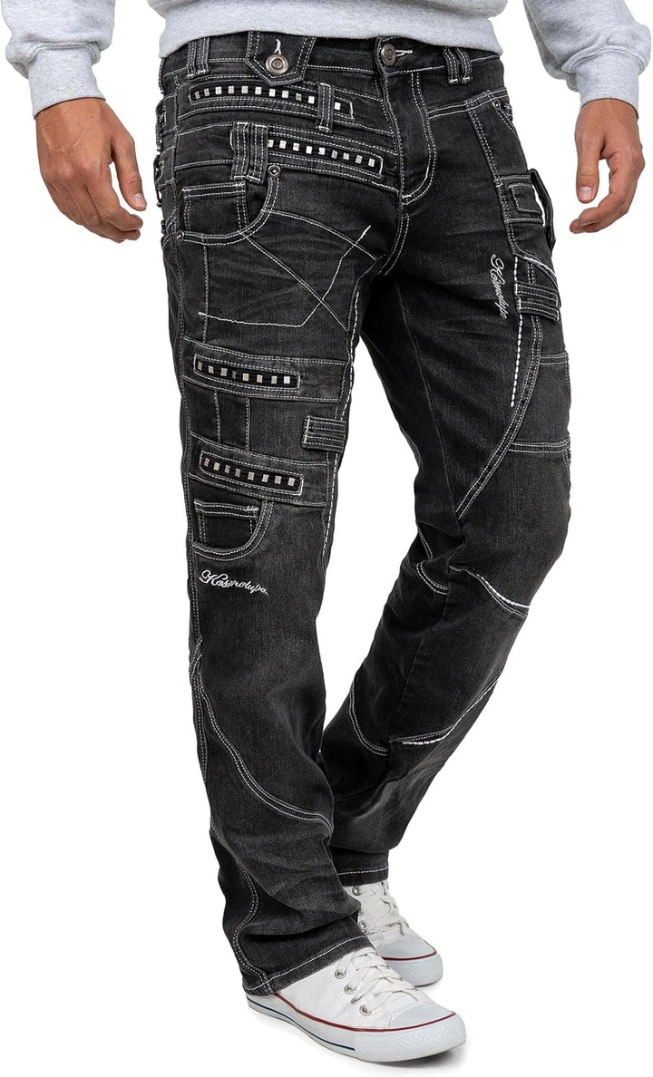 Kosmo Lupo Herren Jeans Extravagant Besondere Designs 29W / 32L Grau - 01, 29W / 32L Grau - 01