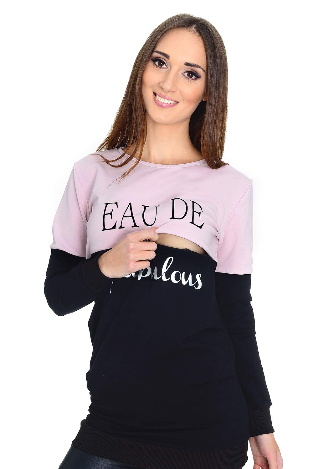 Mija - 2 in1 Fabulous Stillpullover & Umstandspullover Still Sweatshirt 9086 S Schwarz / Hellrosa, S