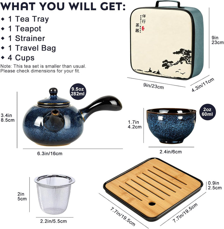 DUJUST Chinesische Gongfu-Teeset, glasierte Porzellan-Set mit 1 Teekanne, 4 Tassen & 1 Teetablett, t