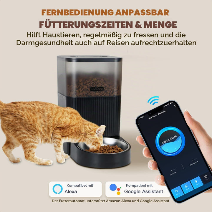 Nobleza - WiFi Automatischer Futterautomat für Katze &amp; Hund, 4.2L Pet Feeder mit Timer, 10S Sprachau