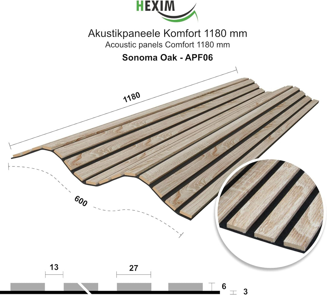HEXIM Akustikpaneele 118x60cm Holz Comfort - flexible Holzpaneele Platten Lamellenwand MDF Wandpanee