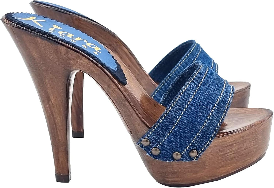 SCHWARZE Clogs für Frauen mit sehr hohen Absätzen - K9201 NERO (42 EU, DENIM) 42 EU Denim, 42 EU Den