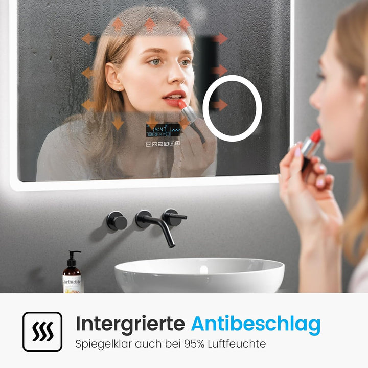 Heilmetz Badspiegel mit Beleuchtung 80x60cm Badezimmerspiegel mit Beleuchtung LED Badspiegel IP44 En