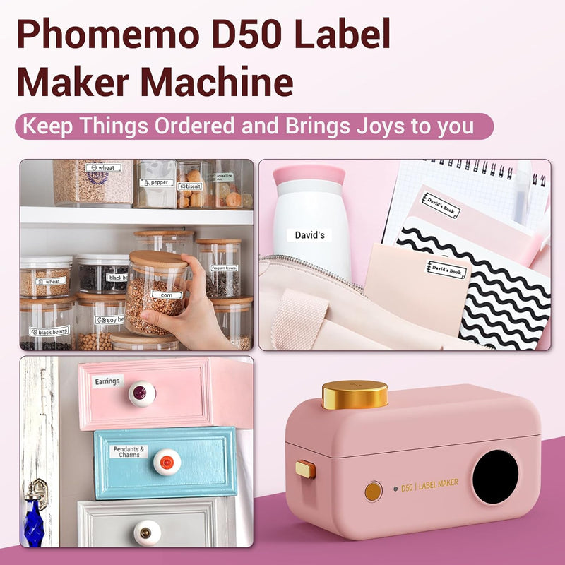 Phomemo Etikettendrucker D50 Beschriftungsgerät Selbstklebend Labeldrucker, 20mm-24mm Bluetooth Etik