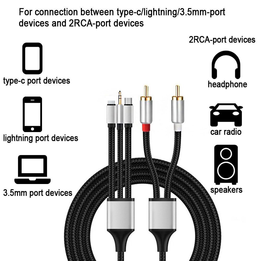 Cinch Kabel, Telefon zu Phono AUX RCA Audio Adapterkabel, 3,5mm Klinken Buchse/USB Typ C zu 2 x Cinc
