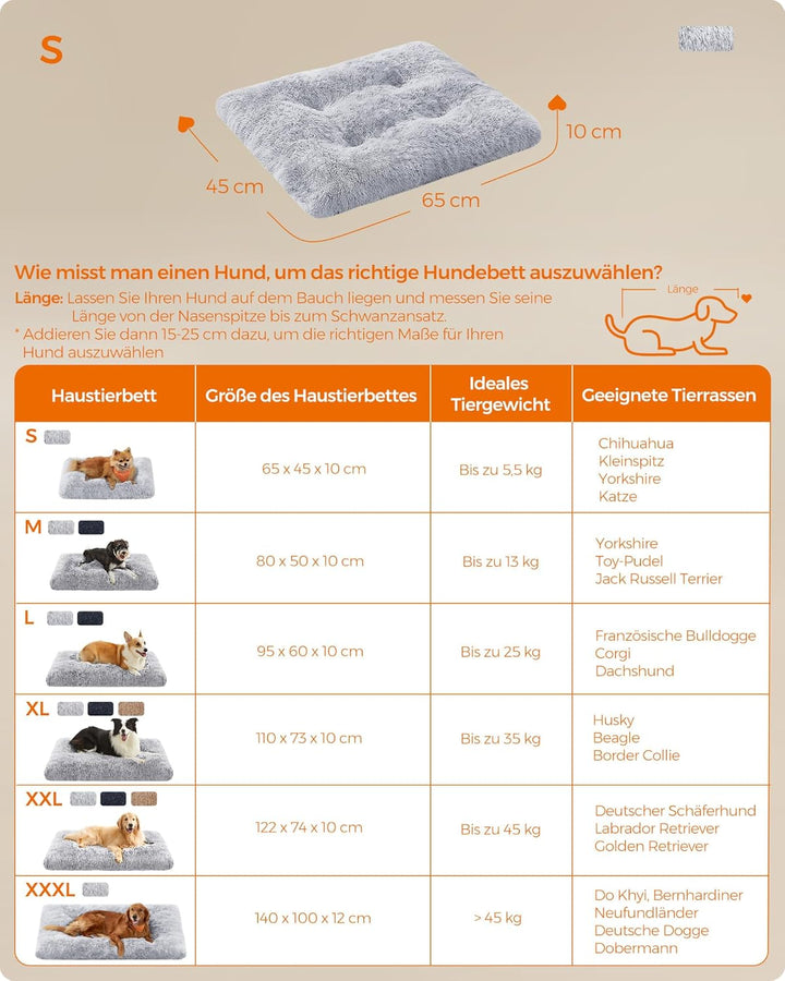 Feandrea Hundebett, Hundekissen, Flauschige Hundematte, Langer Plüsch, 65 x 45 cm, weiche Polsterung