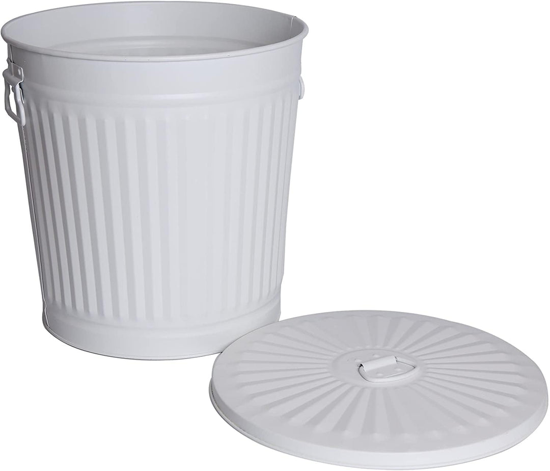 Jinfa 3 Sets Retrodesign Mülleimer mit Deckel | Mattweiss | Ø 29 cm, Höhe 31,5 cm 18 Liter 3 Stück -