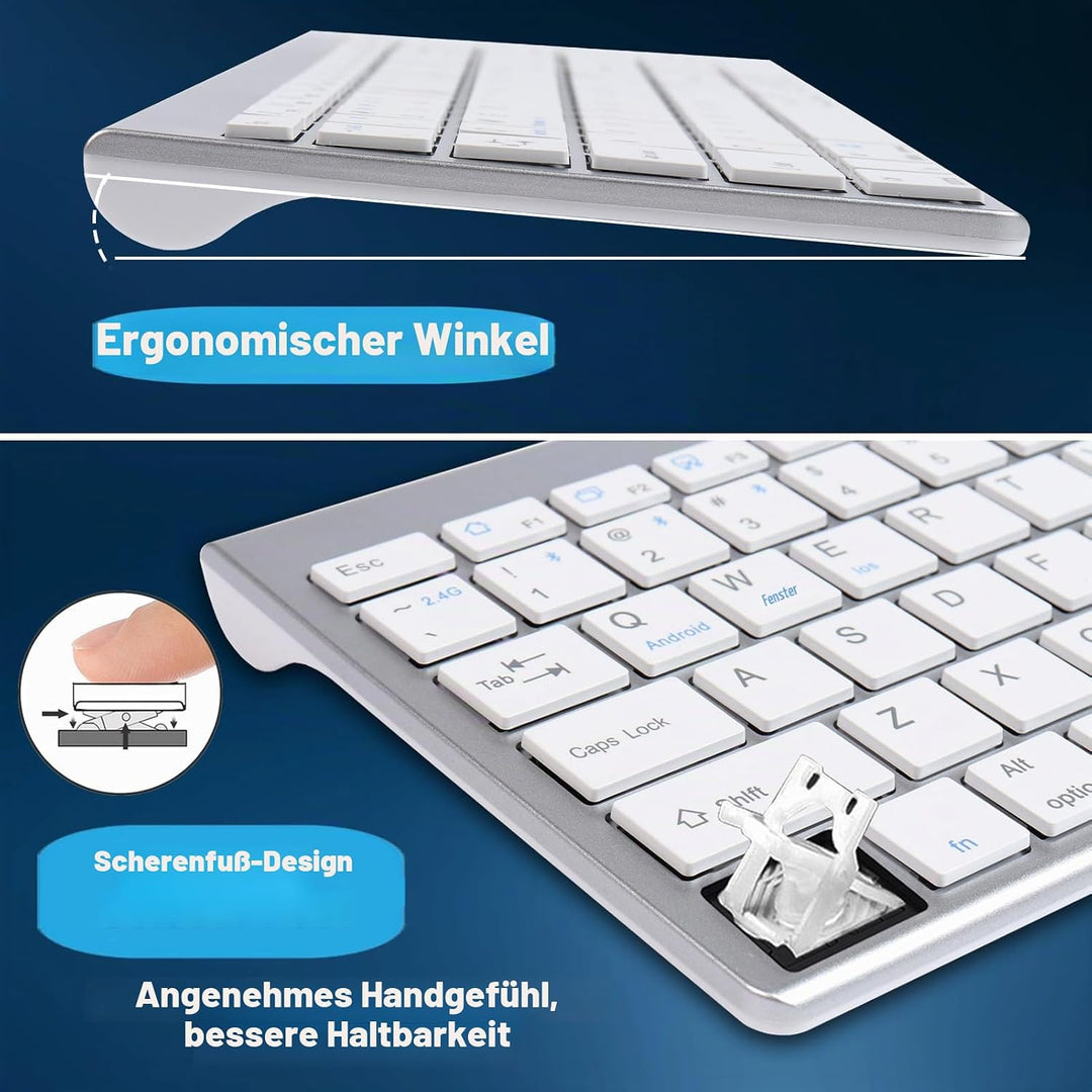 Advanced Kabellose Tastatur und Maus Combo,DREI Modi 5 in1(Bluetooth*3+2.4G+USB-C), Leise Wiederaufl