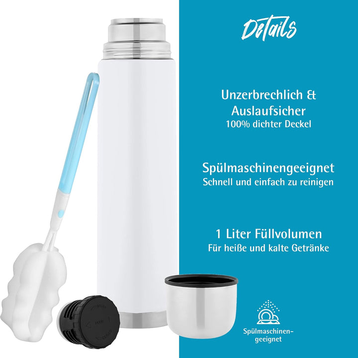 GRÄWE Thermoflasche, Edelstahl, 1L Vakuum-Isolierte Isolierflasche mit Drehverschluss und Trinkbeche