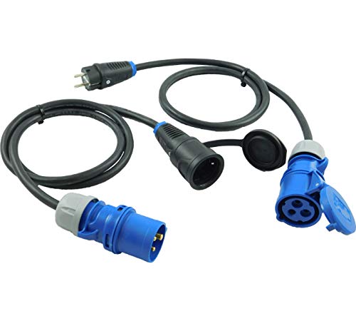 NWP Adapter SET 2-teilig 3-Pol CEE Stecker Kupplung auf Schuko Stecker Kupplung 230V 16A - 1,5m Ansc