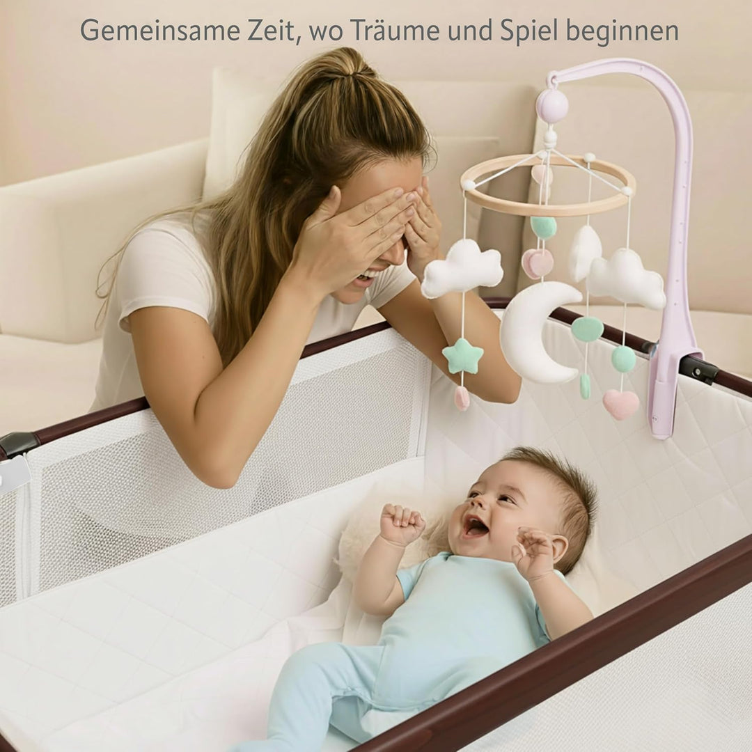SnooBee Babybett Beistellbett Baby & Co-Sleeper – Höhenverstellbares Babybett mit Matratze, Rollen m