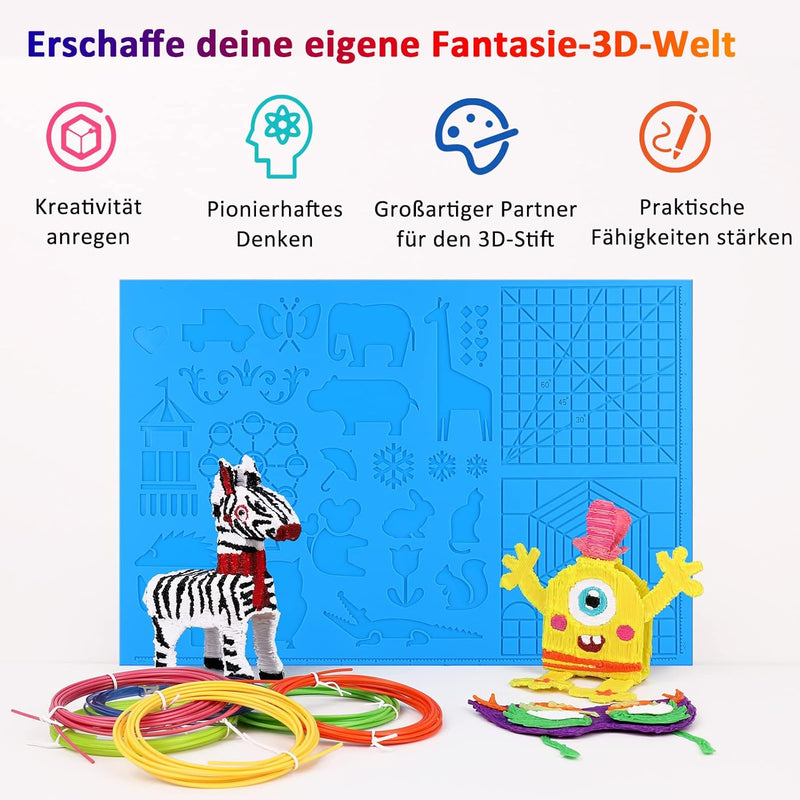 Dikale 3D Drucker Stift Zeichenwerkzeuge Silikonmatte Blau Gross mit 1.75mm PLA Filament Set 30 Farb