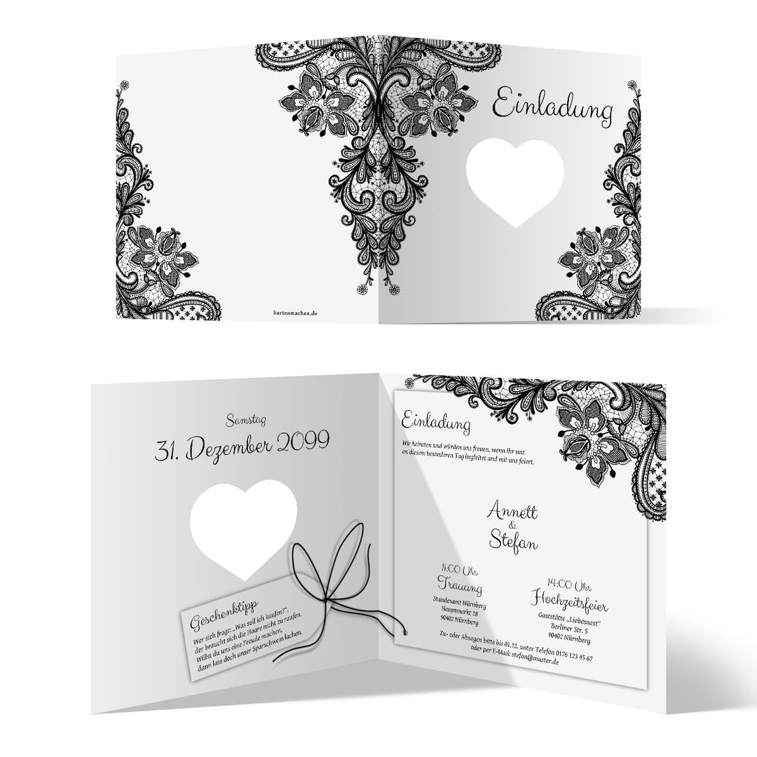 Kartenmachen.de 10 x Lasergeschnittene Hochzeit Einladungskarten Hochzeitseinladungen - Rustikal Sch