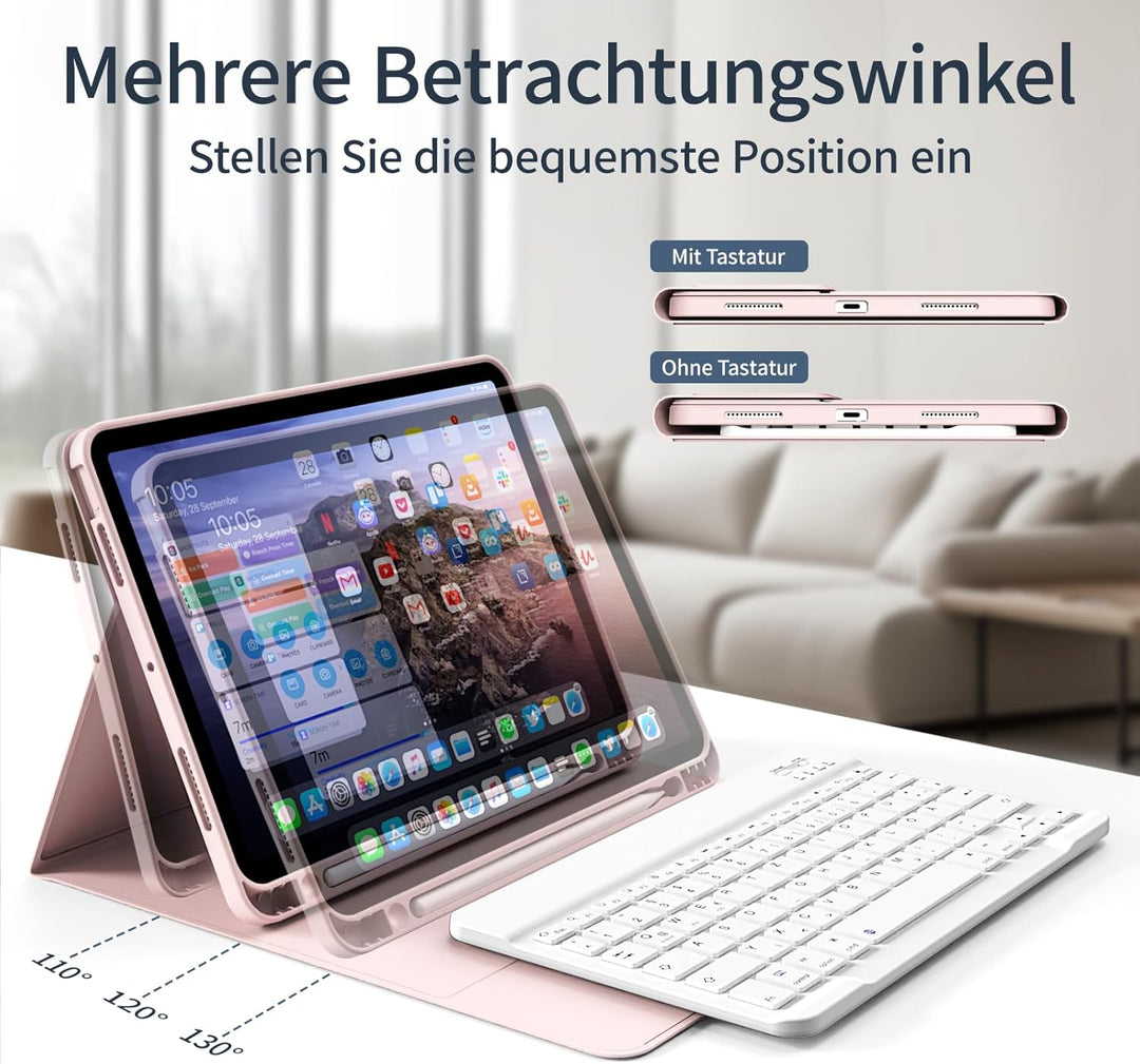 Hülle mit Tastatur für iPad A16 11. Generation 2025, für iPad 10. Generation 2022 10,9 Zoll, Bluetoo