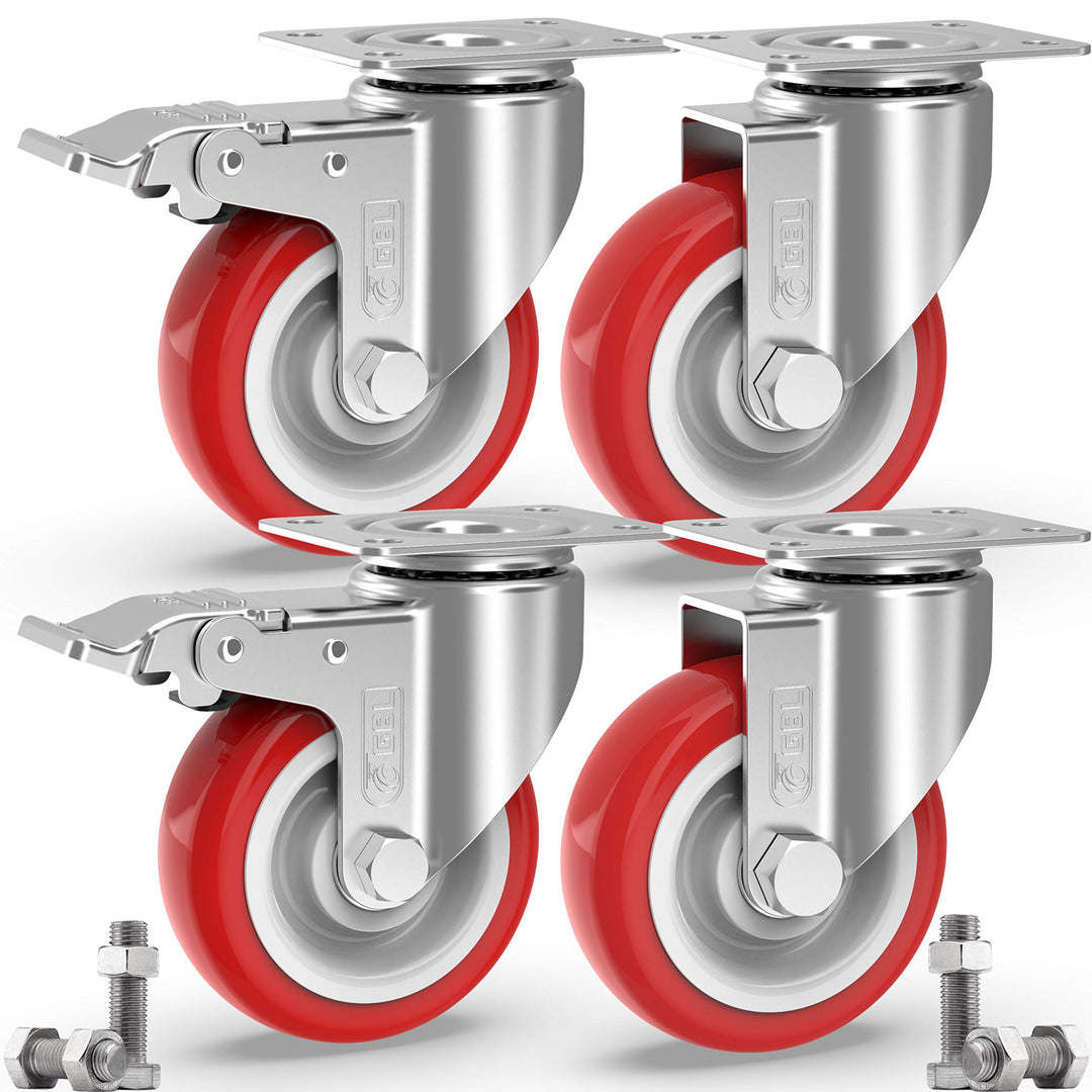 GBL Möbelrollen Schwerlast mit 2 Bremsen + Schrauben - 125mm 800KG - 4 Lenkrollen gross ohne Möbel B