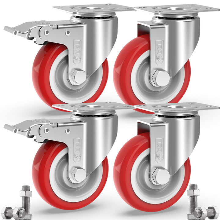 GBL Möbelrollen Schwerlast mit 2 Bremsen + Schrauben - 125mm 800KG - 4 Lenkrollen gross ohne Möbel B