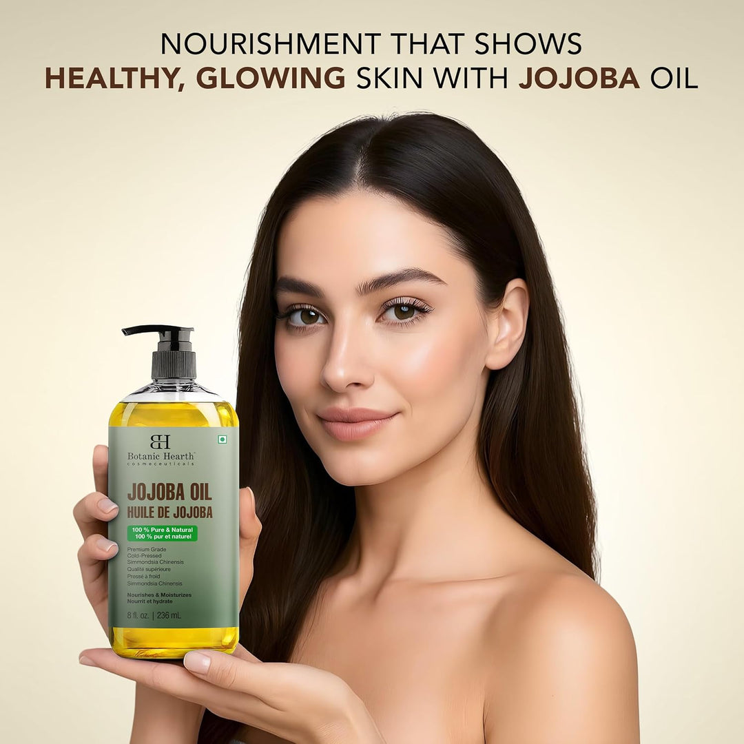 Botanic Hearth Jojobaöl -100% rein, kaltgepresst &amp; hexanfrei, für Haut-, Haar- &amp; Nagelpflege -236ml