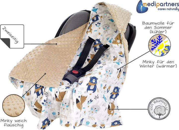 Medi Partners Einschlagdecke 100% Baumwolle 85x85cm Kuscheldecke für Kinderwagen Babyschale universa