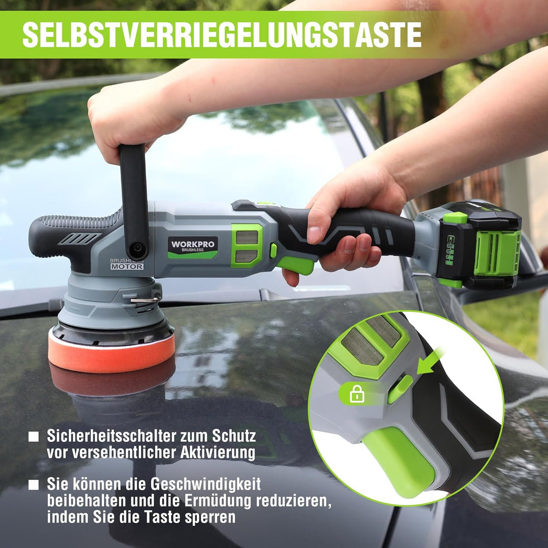WORKPRO 20V Akku Poliermaschine, Auto Poliermaschine Polierer Kabellos mit 7 Geschwindigkeiten (2000