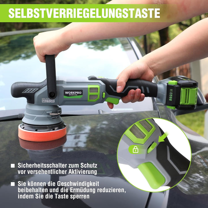 WORKPRO 20V Akku Poliermaschine, Auto Poliermaschine Polierer Kabellos mit 7 Geschwindigkeiten (2000