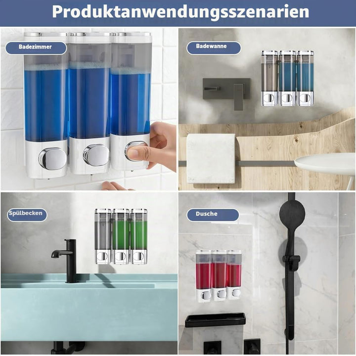 3 Kammern Shampoo Conditioner Dispenser, Seifenspender Wandbefestigung Shampoo Duschgel Spender ohne