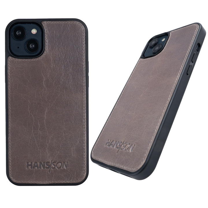 HANS/SON Echtlederhülle in Grau | iPhone 13 Pro Ledercase | Schutz vor Stürzen und Stössen | Magsafe