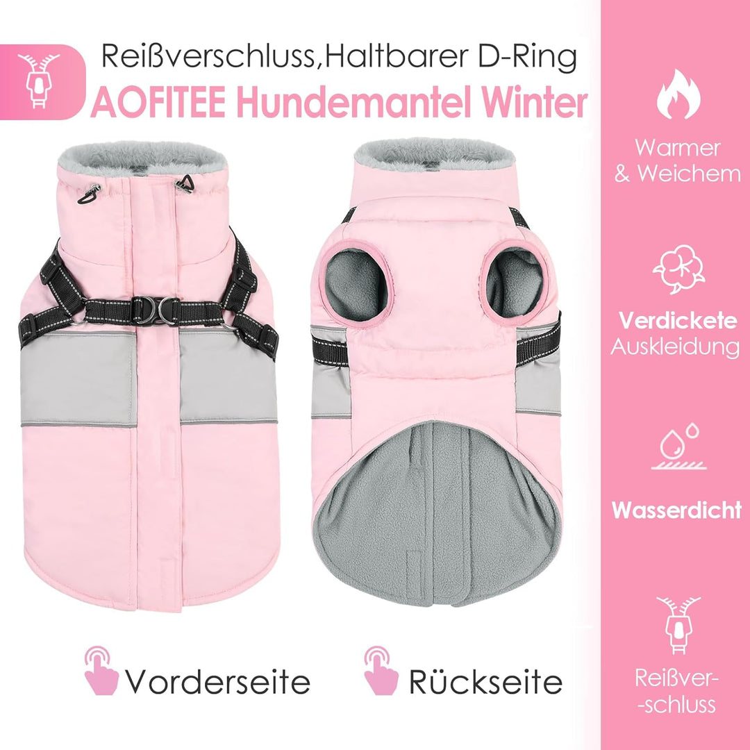 AOFITEE Hundemantel für Kleine Hunde, Wasserdicht Warme Hundejacke mit Geschirr, Winddicht Hunde Win