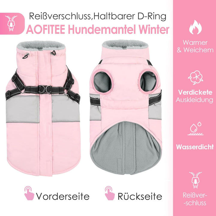 AOFITEE Hundemantel für Kleine Hunde, Wasserdicht Warme Hundejacke mit Geschirr, Winddicht Hunde Win