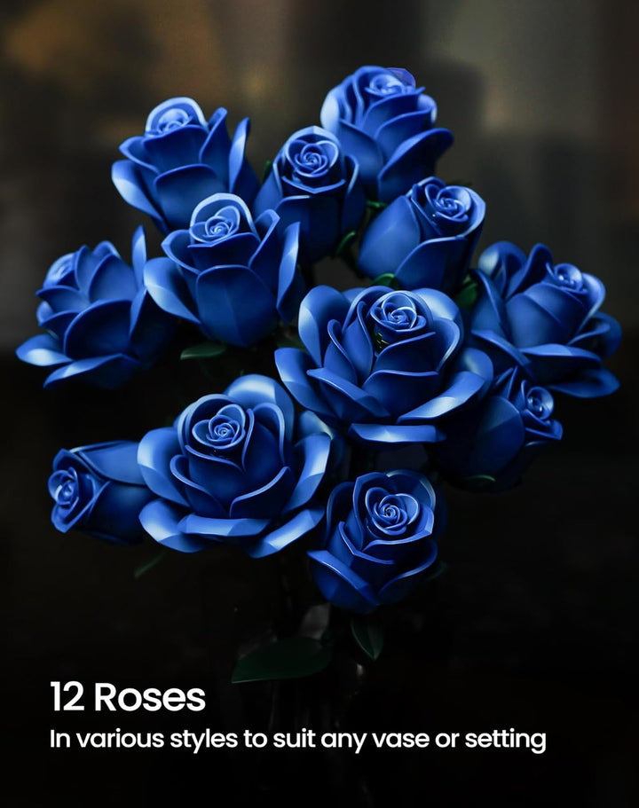 Millionspring-Set mit blauen Rosen, Blumenstrauss-Bausatz mit 12 blauen künstlichen Rosen, Geschenke