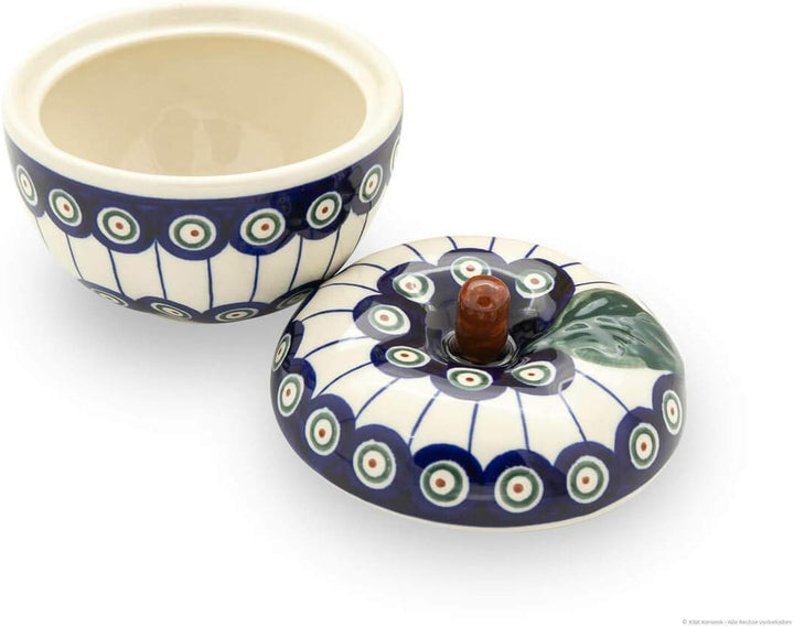 Bunzlauer Keramik Apfel-Bräter mit Deckel, 12,6x11,6 cm, Dekor 8