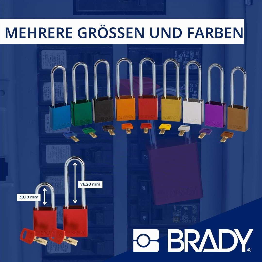 Brady SafeKey Vorhängeschloss Aluminium 1er-Pack - Lockout Schloss mit Schlüssel - Lockout Tagout Si