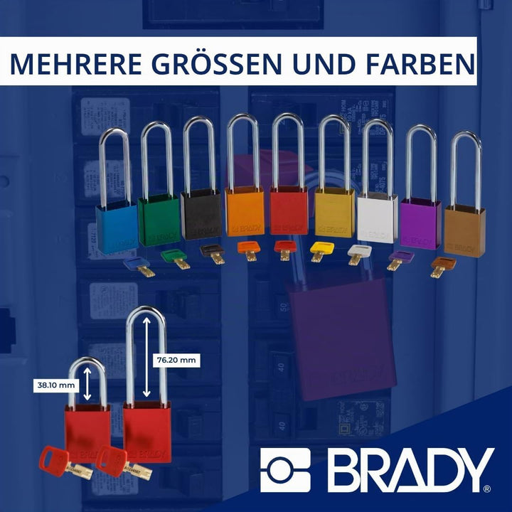 Brady SafeKey Vorhängeschloss Aluminium 1er-Pack - Lockout Schloss mit Schlüssel - Lockout Tagout Si