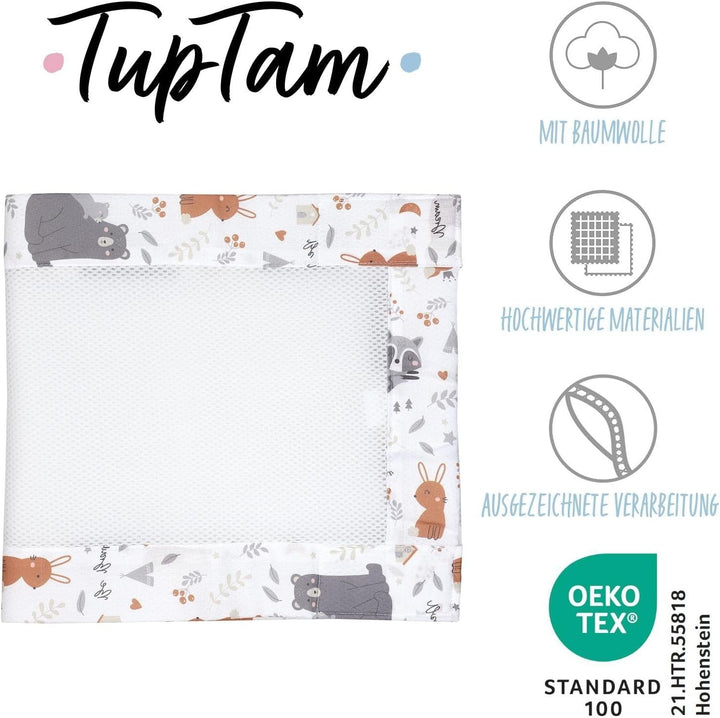 TupTam Gitterstäbe Schutz Netz Babybett Nestchen 3D Mesh 2er Pack, Farbe: Wilde Tiere, Grösse: ca. 1