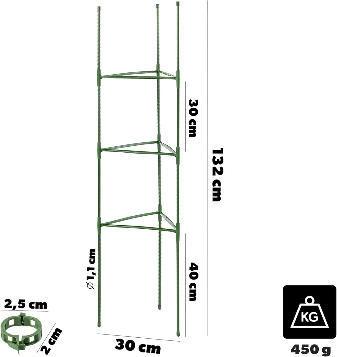 KADAX 6er Set Tomaten Rankhilfe 132 x 30 cm, Tomatenturm mit 50 Pflanzenclips, Tomatenrankhilfen, Pf
