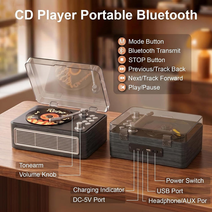 Gueray Tragbarer CD Player Bluetooth CD-Player mit Lautsprecher & Radio & Fernbedienung Unterstützt