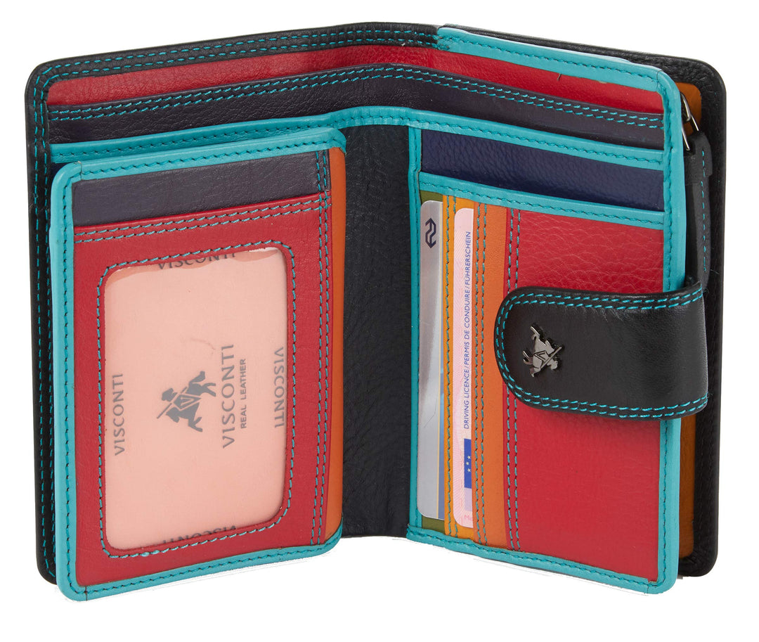 VISCONTI ® Leder Geldbeutel Damen RFID Schutz Geldbörse Damen Portemonnaie Bifold Mehrfarbig Portmon