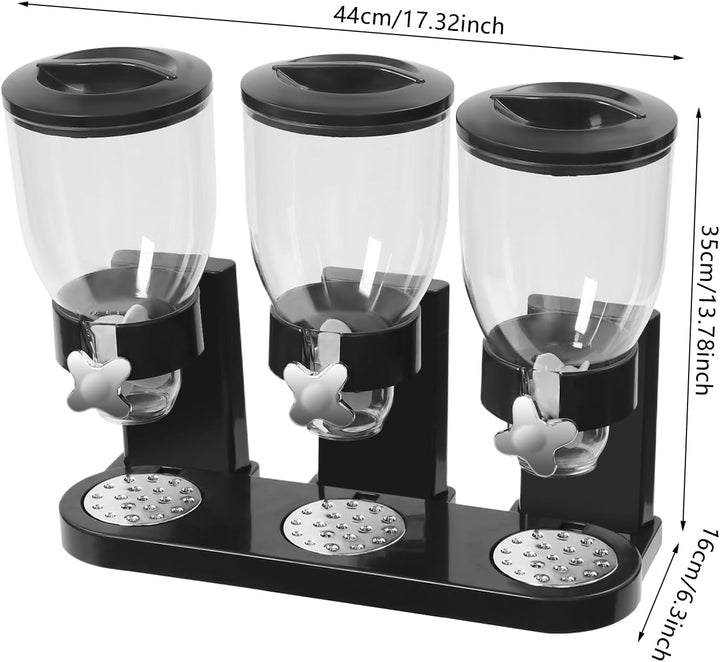 Müslispender 2L 3er Set, Cereal Dispenser mit Sichtfenster (Schwarz) | Dreifacher Müsli Verteiler, G