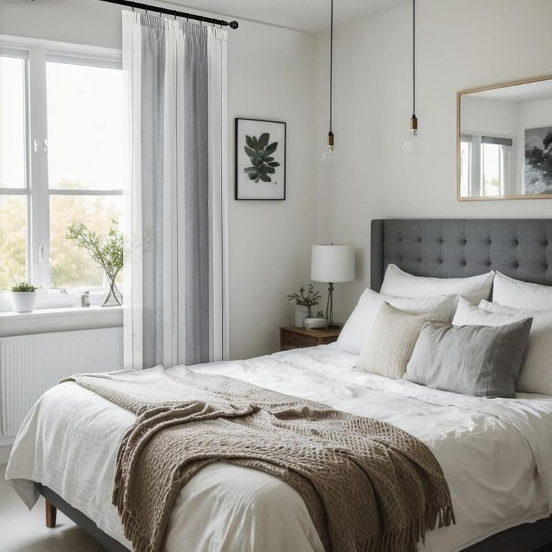 MRTREES Gardinen mit Kräuselband Gestreift Vorhänge vorhänge Schlafzimmer Modern Vorhangschals 2er S