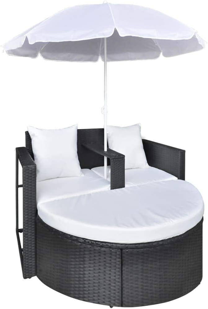 TEWTX7 Outdoor Poly Rattan Gartensofa 2-Sitzer mit Sonnenschirm Gartenmoebel Sonneninsel Rattansofa