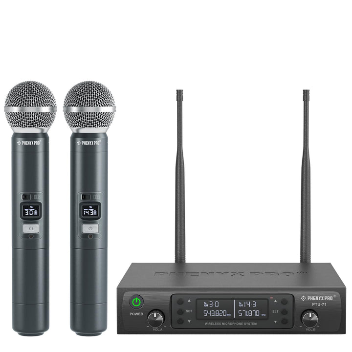 Phenyx Pro Drahtloses Mikrofonsystem, Dynamisches Funkmikrofon, 2x100 Einstellbare UHF Dual, Auto Sc