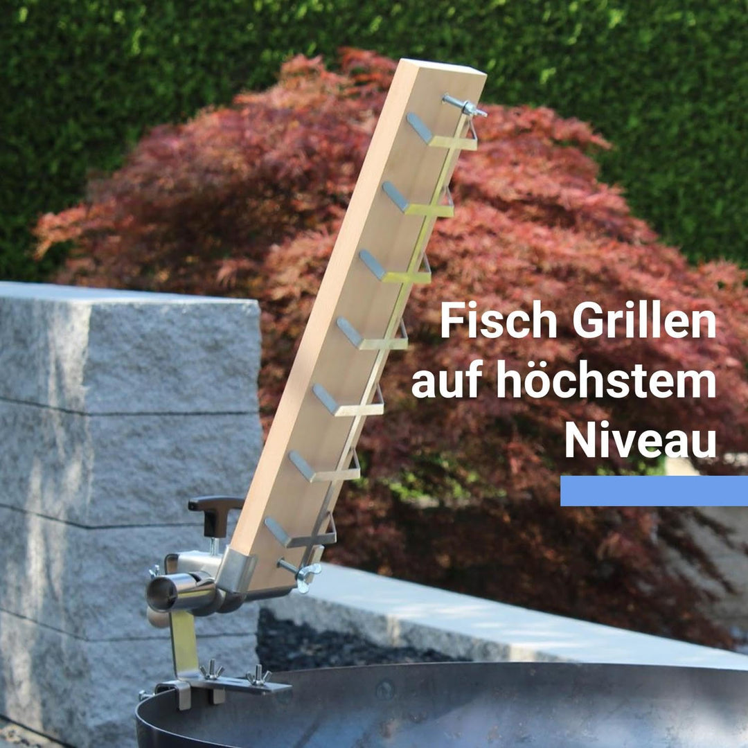 Premium Flammlachsbrett für Feuerschale, Flameboard & Halterung passt auf jede Feuerschale, stufenlo