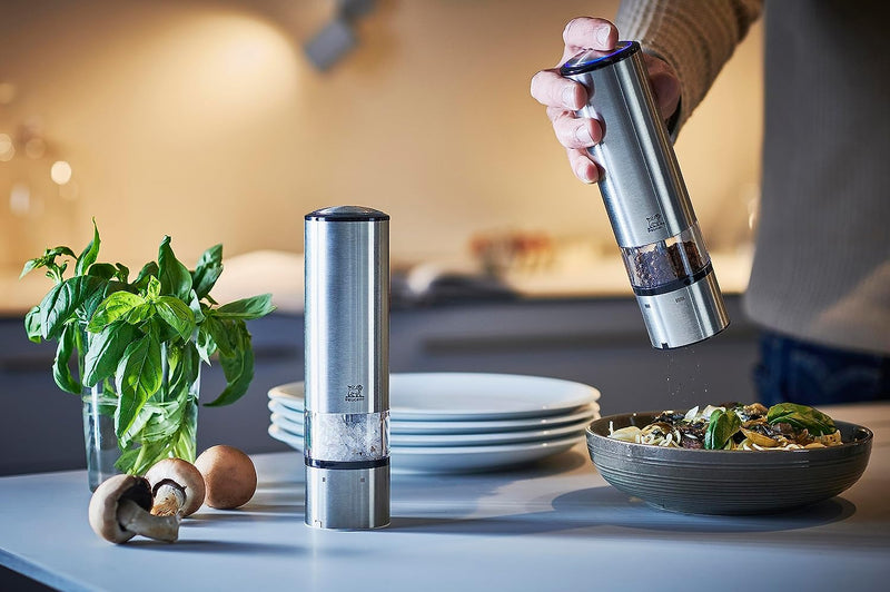 PEUGEOT - Elektrische Pfeffermühle + Salzmühle Elis Sense u‘Select 20 cm + Pfeffer + Steinsalz + Tab