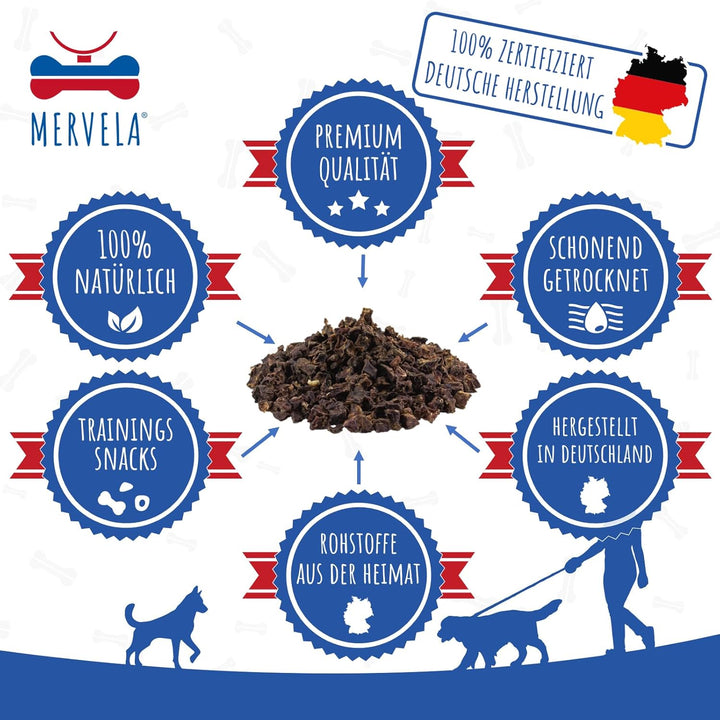 MERVELA® Leckerli Rinderlunge | 300 g | getrocknete Lunge für Hunde | für Training &amp; Belohnung | Kau