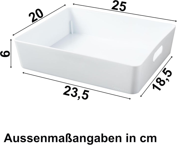3x Ordnungsboxen - 6 cm hoch - WEIss - 25x20x6cm - 2,6 Liter - DINA5 Ordnungskorb - Schubladenorgani