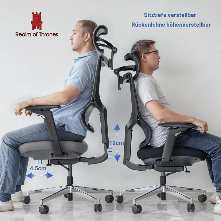 Realm of Thrones Admiral Ergonomischer Bürostuhl - verstellbar (Sitz/Rücken), 4D-Armlehnen, 3D-Kopfs