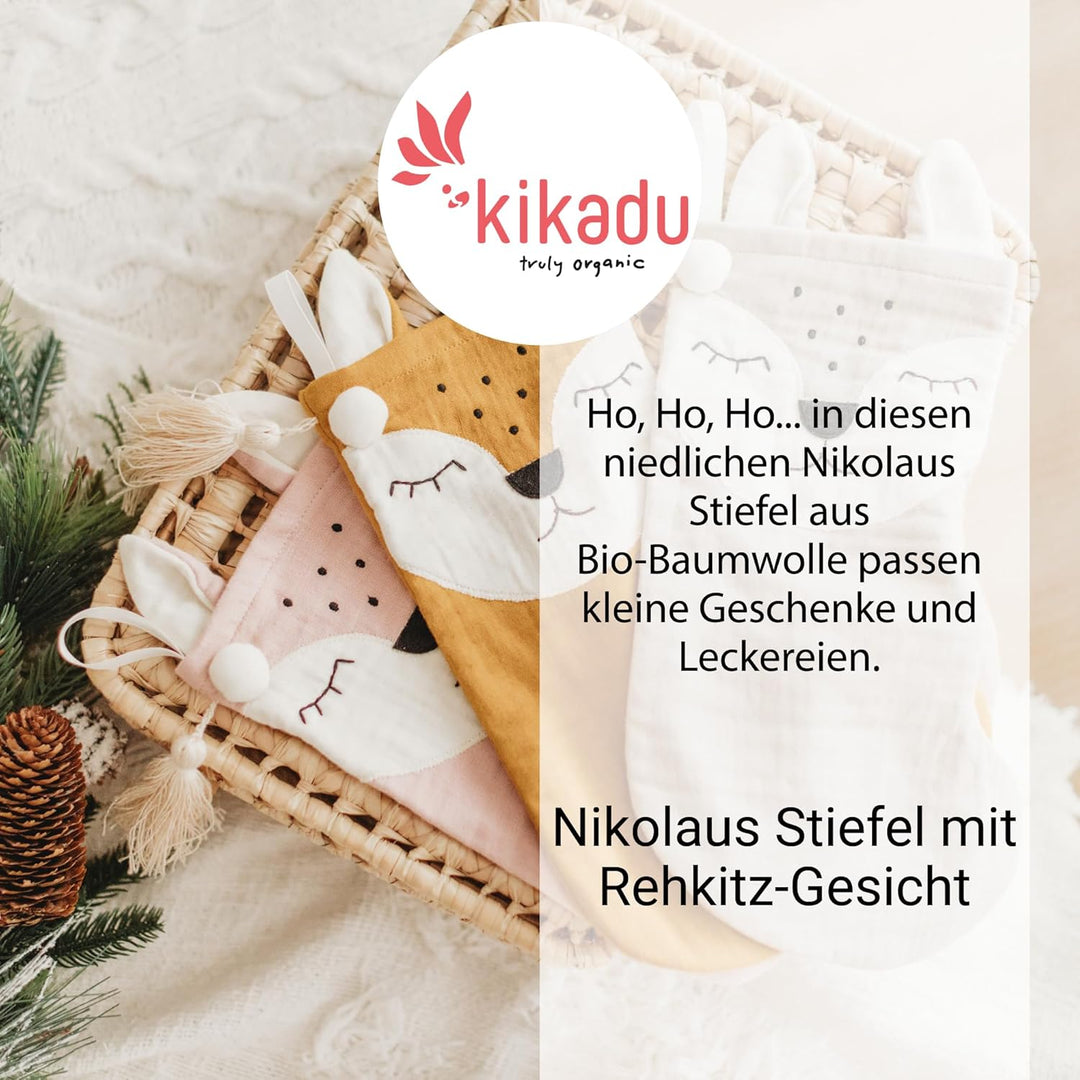 kikadu Nikolausstiefel Rehkitz Rose - Aus 100% GOTS zertifierter Bio-Baumwolle, mit besticktem Rehki