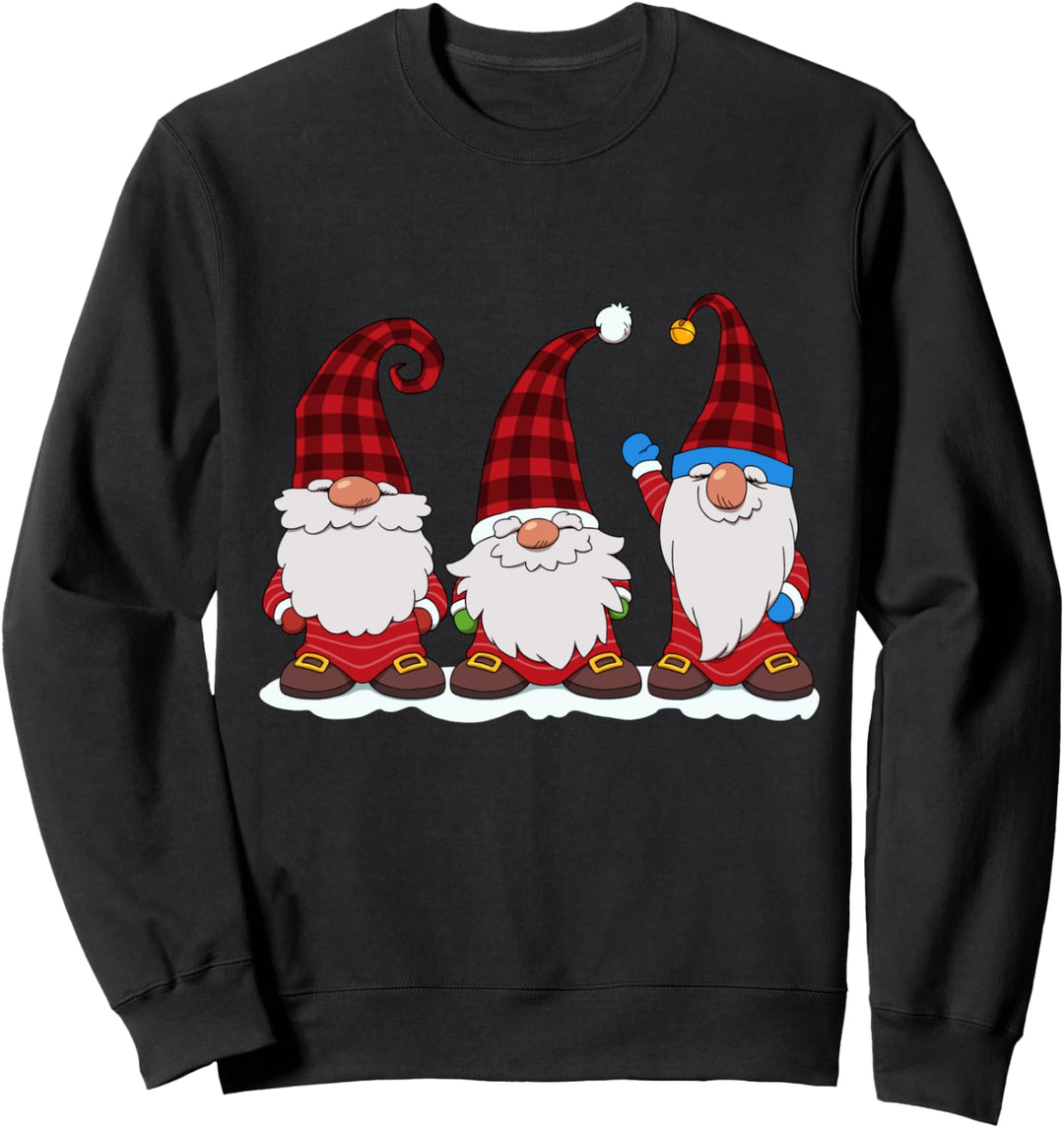 Drei Zwerge in rot kariertem Hut Zwerg Weihnachten Sweatshirt