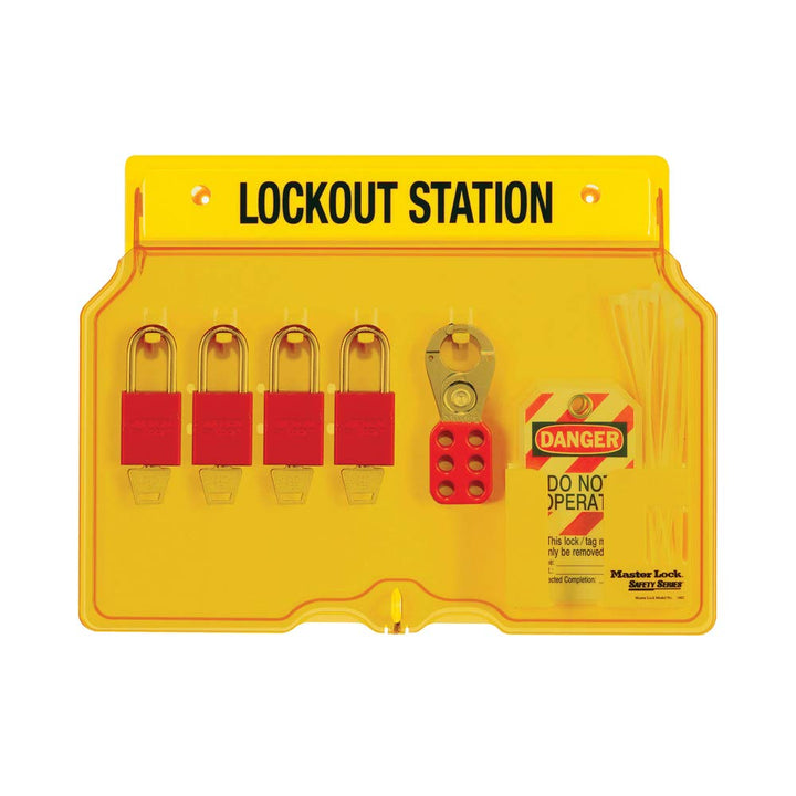 Master Lock Lockout Tagout Station, abgedeckte Gruppen-Lockout-Station, inklusive 4 Aluminium-Vorhän