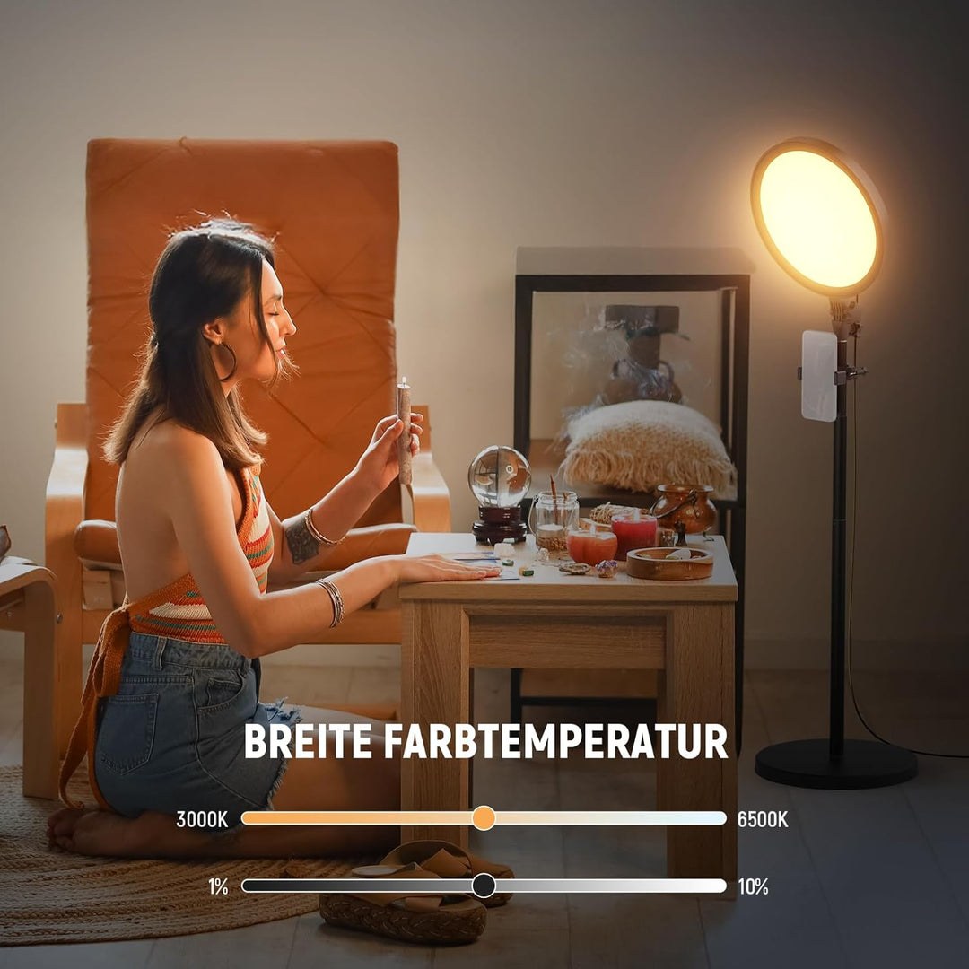 NEEWER Basics 12" 24W Grosses Ringlicht mit 173cm Stativ, Handyhalter & Fernbedienung kompatibel mit