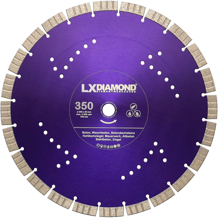 LXDIAMOND Diamant-Trennscheibe 350mm x 20,0mm - Segmente 15mm - passend für Beton Stahlbeton Waschbe